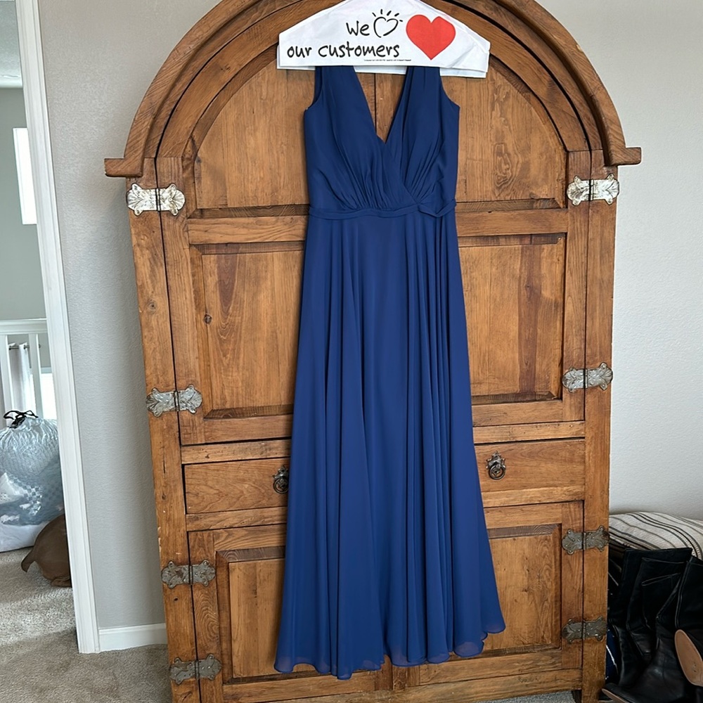 JJ’S HOUSE Full Length Bridesmaid Dress Navy Blue Chiffon